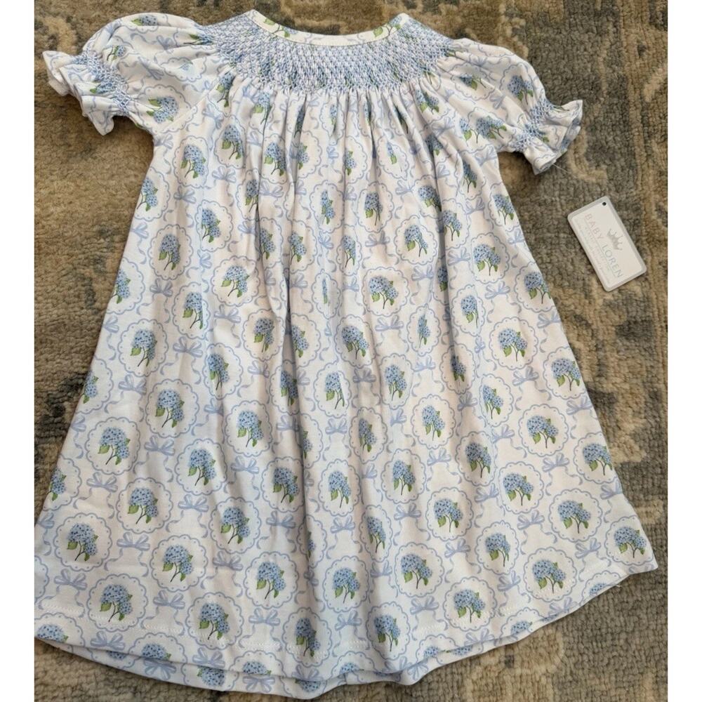 Baby Loren Baby Girl Smoked Bishop Style Hydrangea Cotton Dress 18-24 Months NWT
